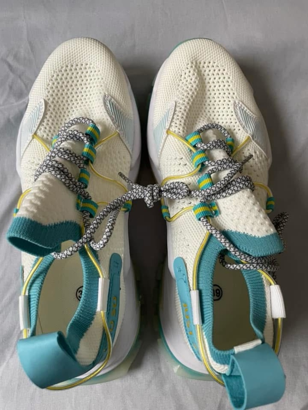 Women’s Athletic Knit Sneakers in Cream and Teal